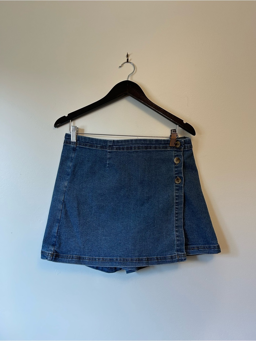Curve Appeal Denim Wrap Skort with Side Buttons